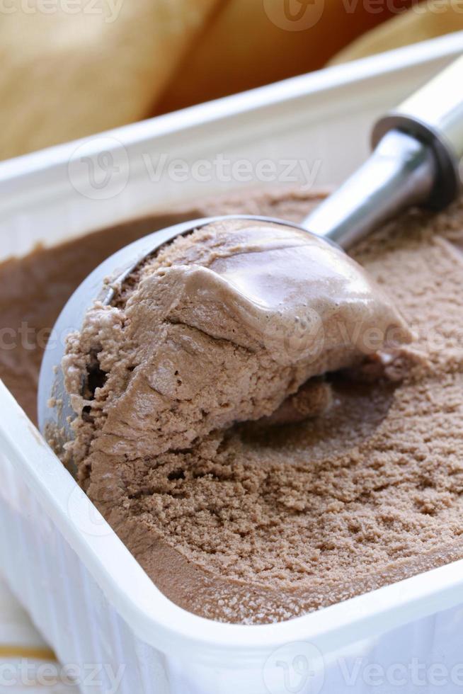 Delicious fresh homemade chocolate ice cream - summer dessert photo