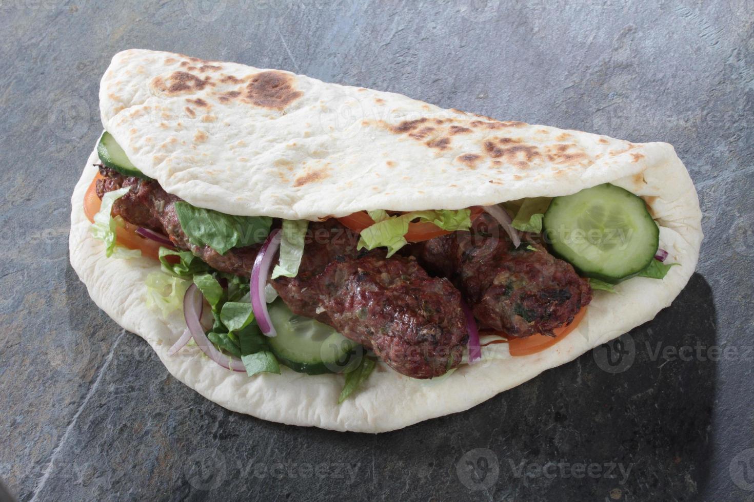 chicken lamb kofte shish kofta kebab naan sandwich photo