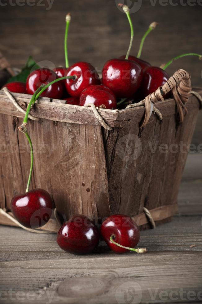 Cherries in basket photo