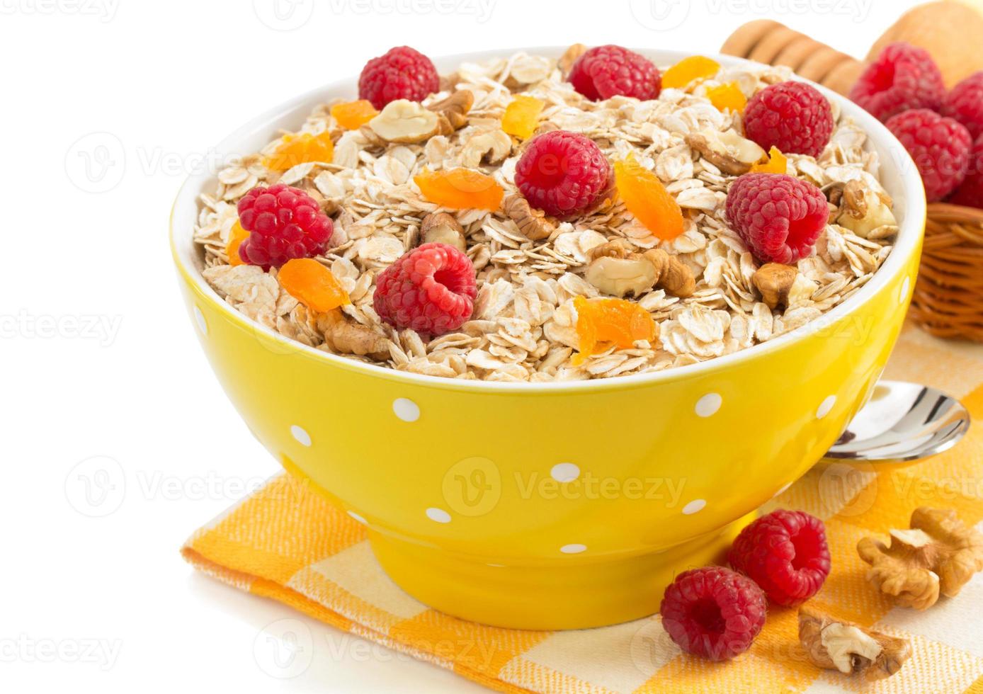 bowl of cereals muesli on white photo