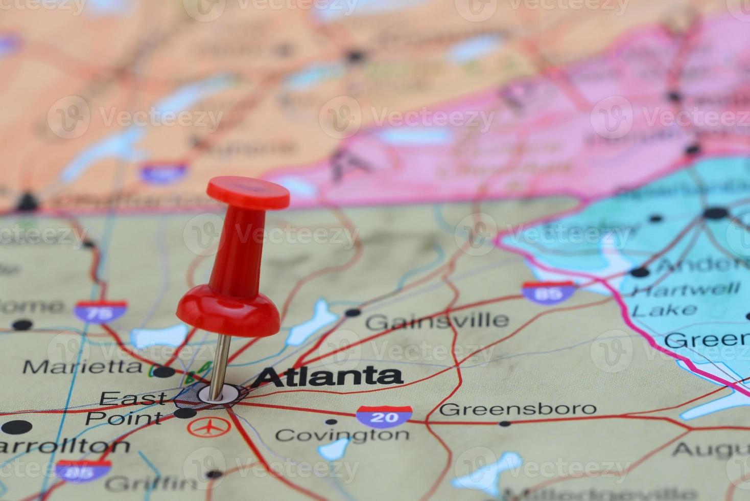 Atlanta pinned on a map of USA photo
