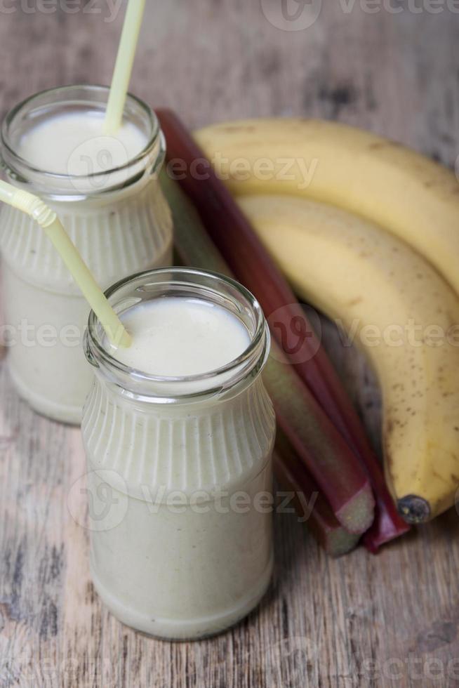 Smoothie of banana and rhubarb with yogurt photo