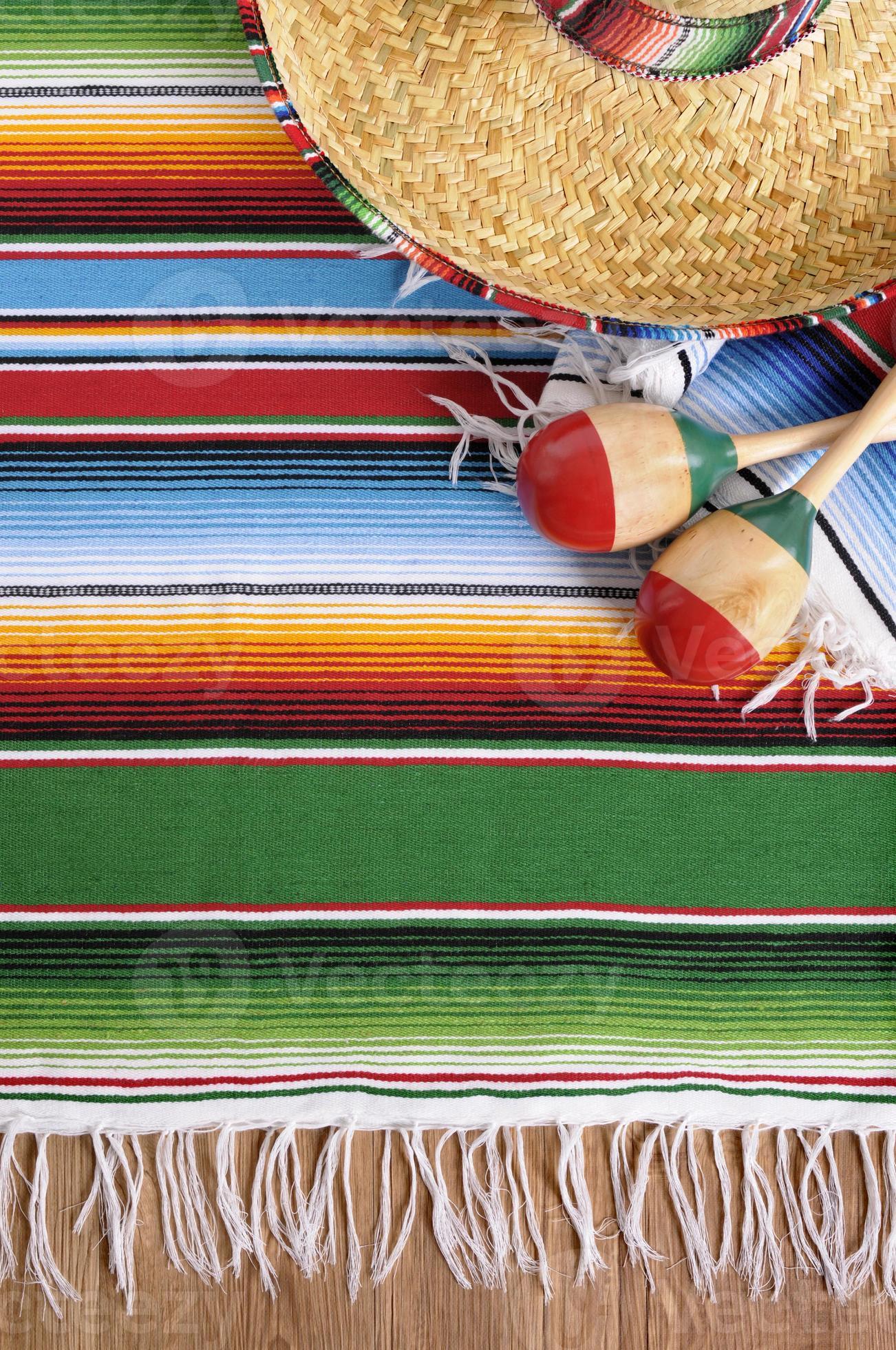 Mexican background with traditional blanket and sombrero 745351 Stock