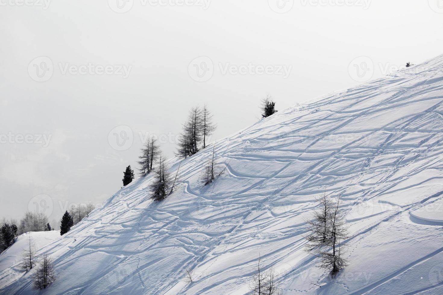 ski traces on snow photo
