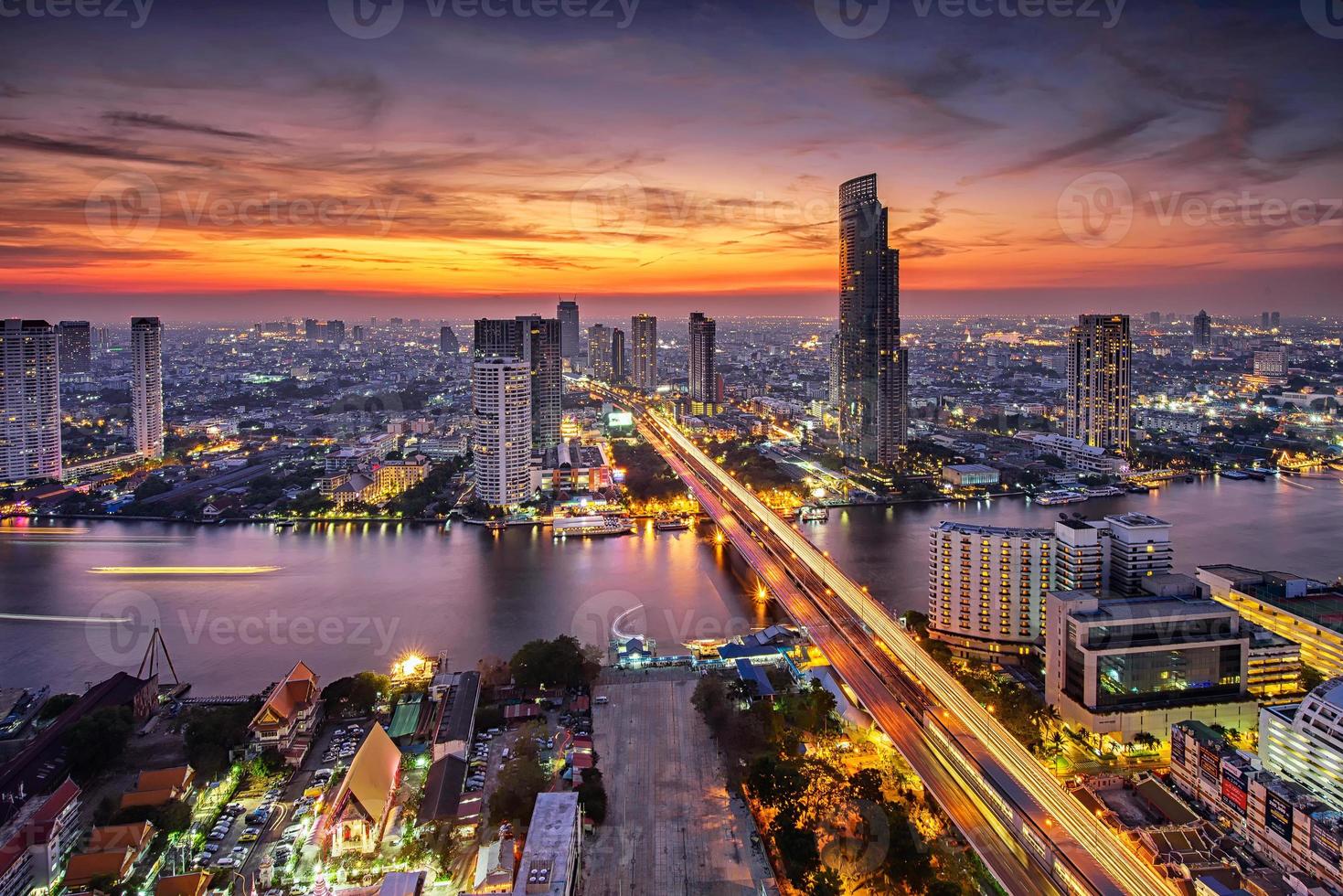 Bangkok city at sunset (Taksin Bridge) photo