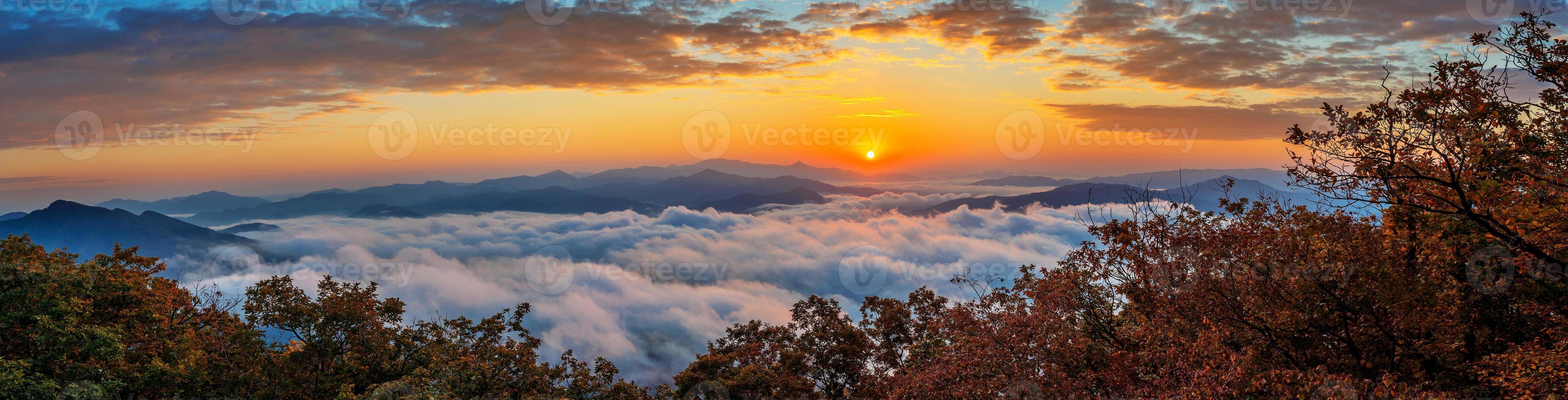 Seoraksan mountains is covered by morning fog and sunrise photo