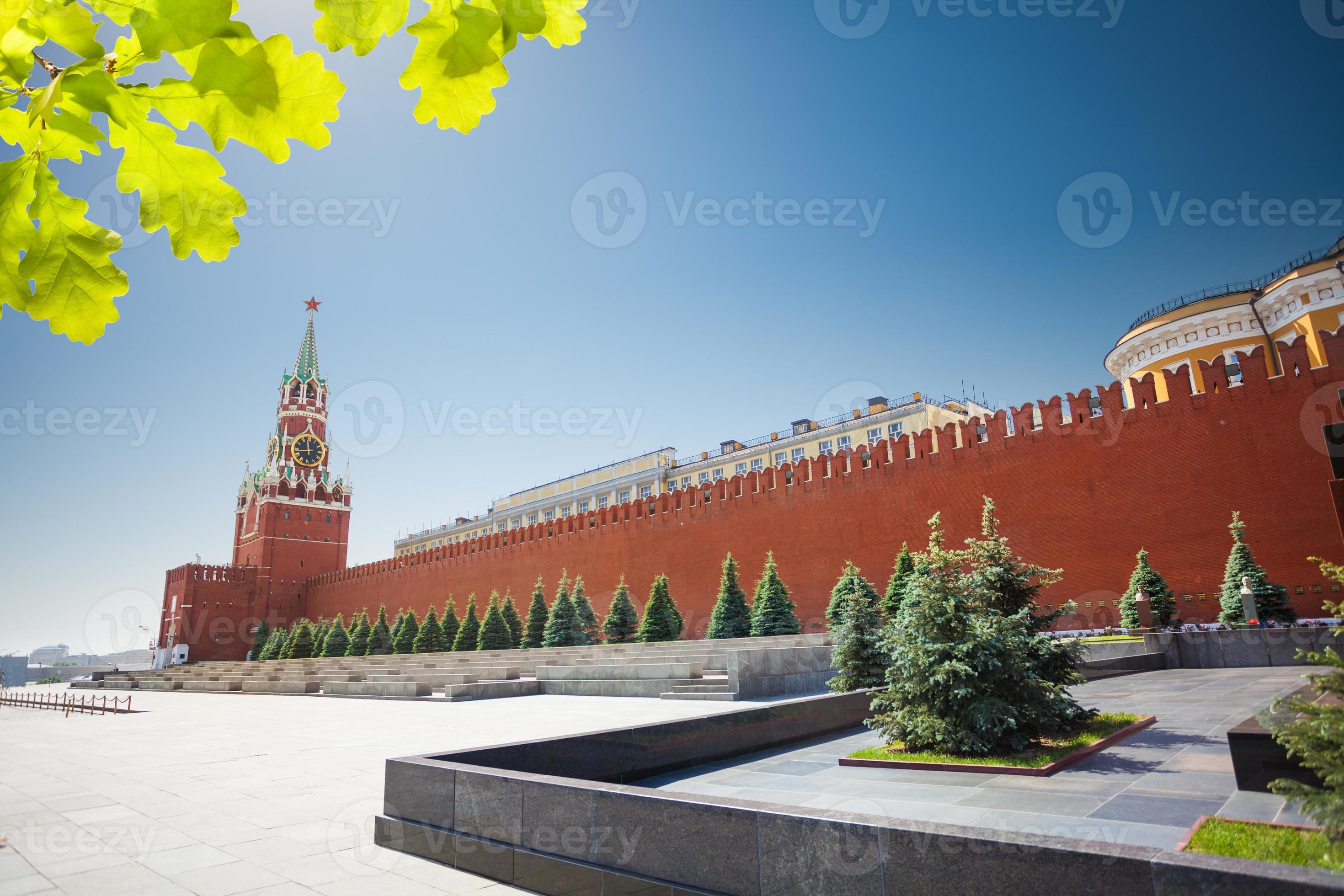 Long Kremlin Wall View With Spasskaya Tower Stock Photo