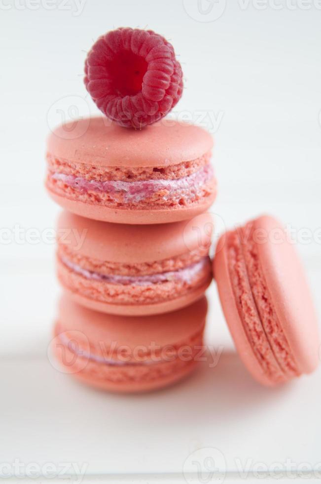Macarons with raspberries photo