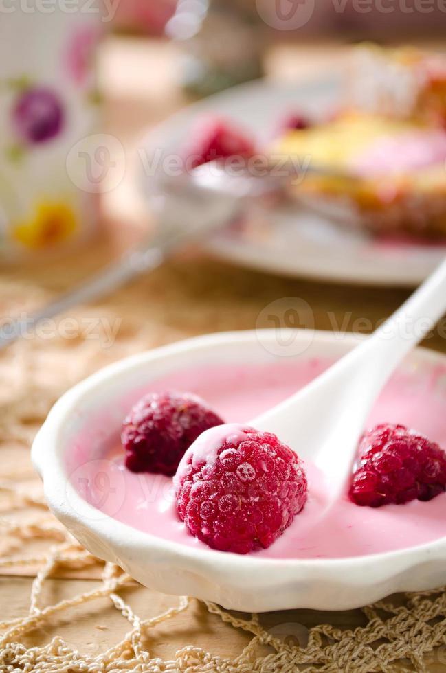 Homemade raspberry ice cream photo