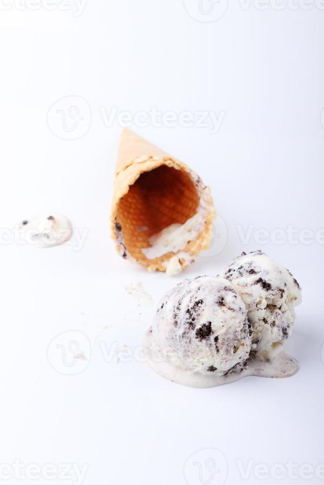 homemade cookie and cream ice cream scoop drop melt photo