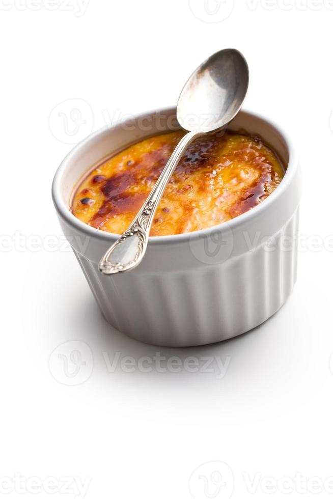 creme brulee in ceramic bowl photo