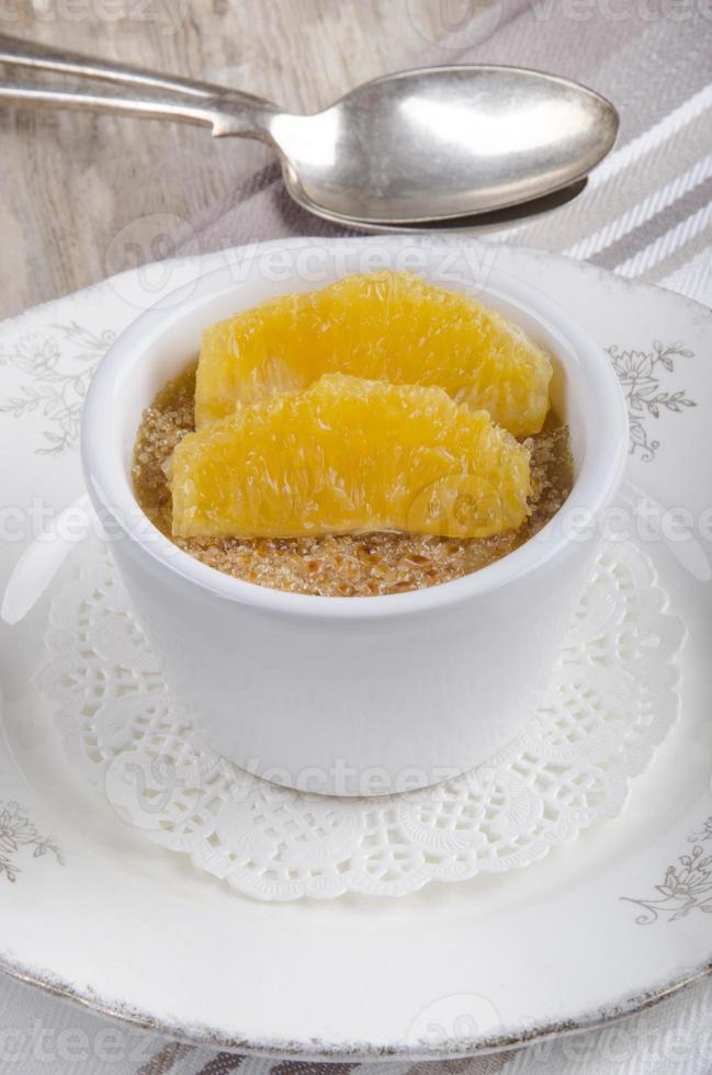 creme brulee in a white bowl photo