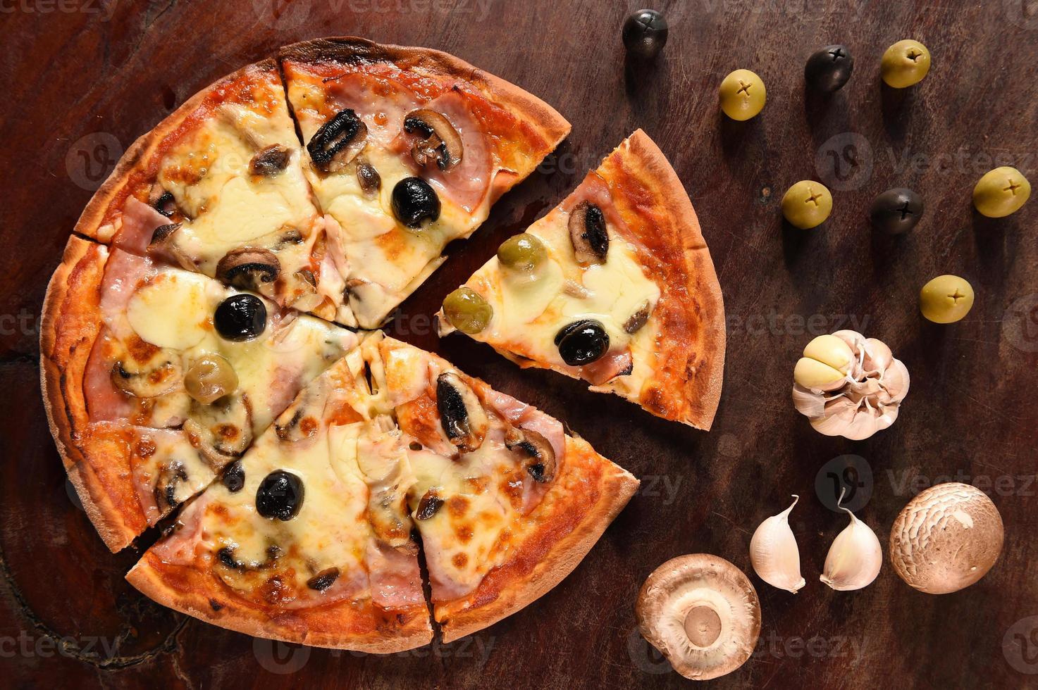 pizza and ingredients for pizza photo