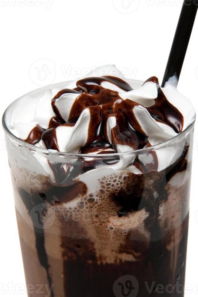 Hot chocolate with syrup in glass cup photo