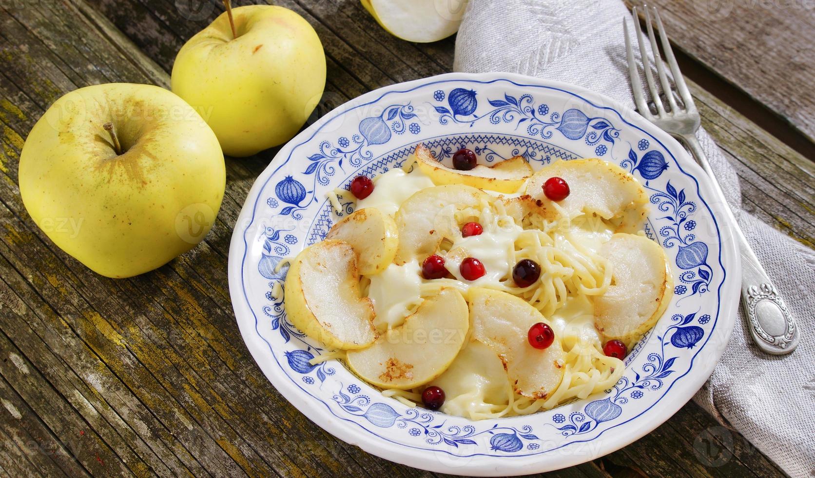 pasta with mozzarella cheese, apples and cranberries photo