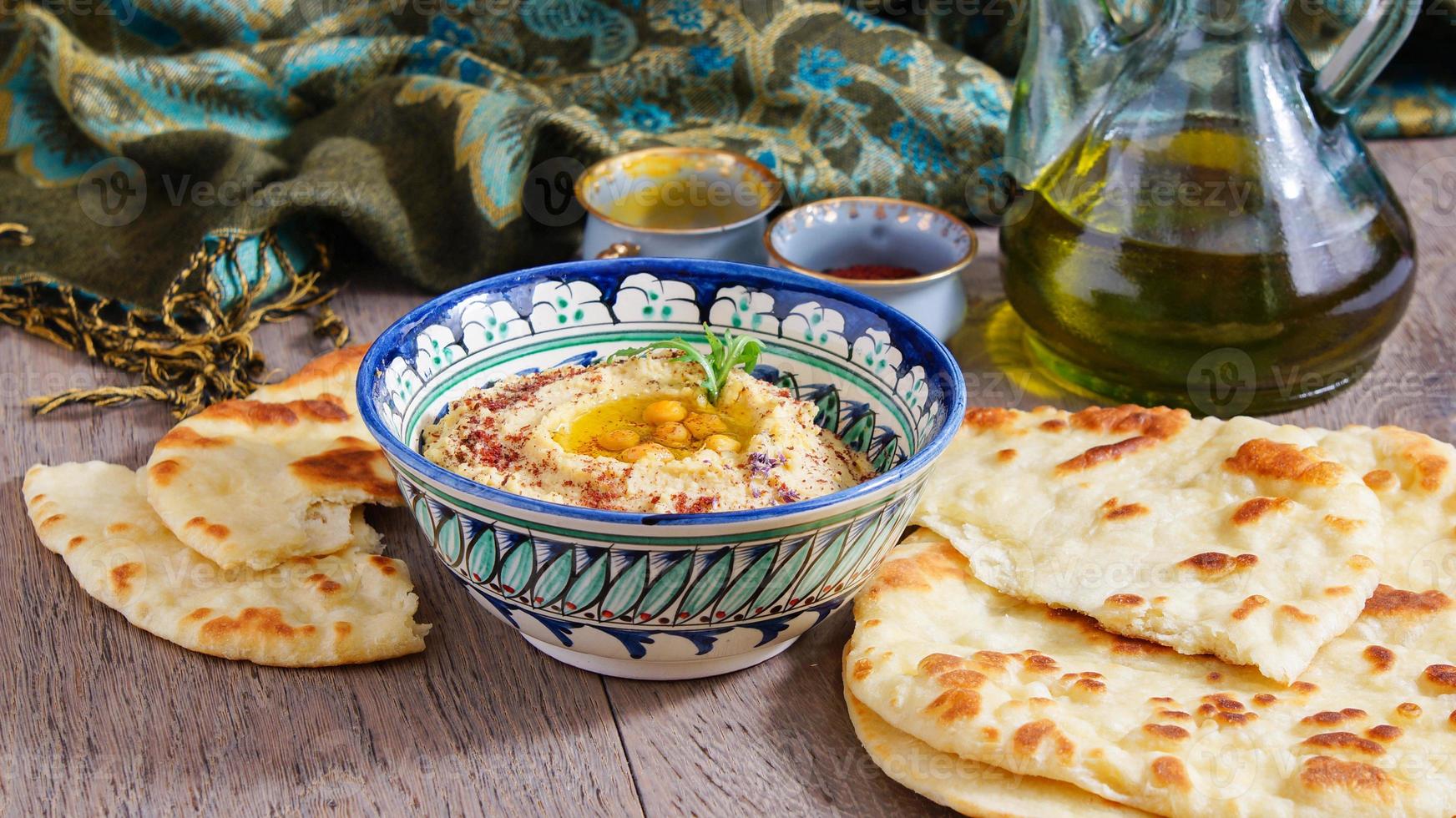 hummus and wheat flatbread 764624 Stock Photo at Vecteezy