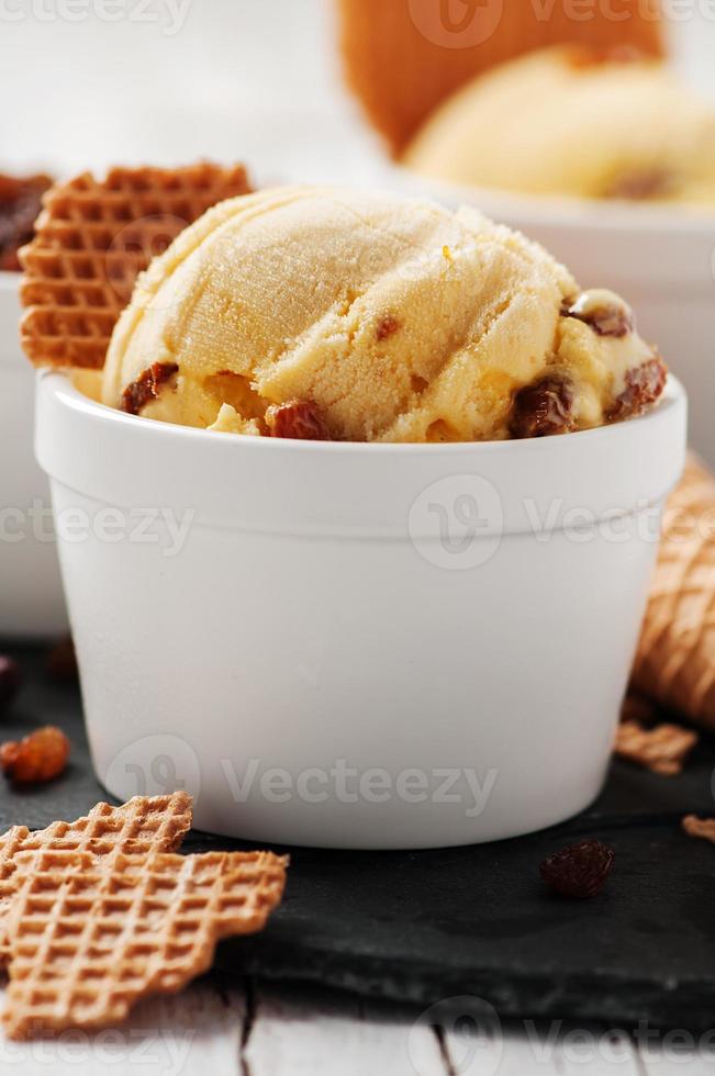 Cold ice-cream with raisins photo