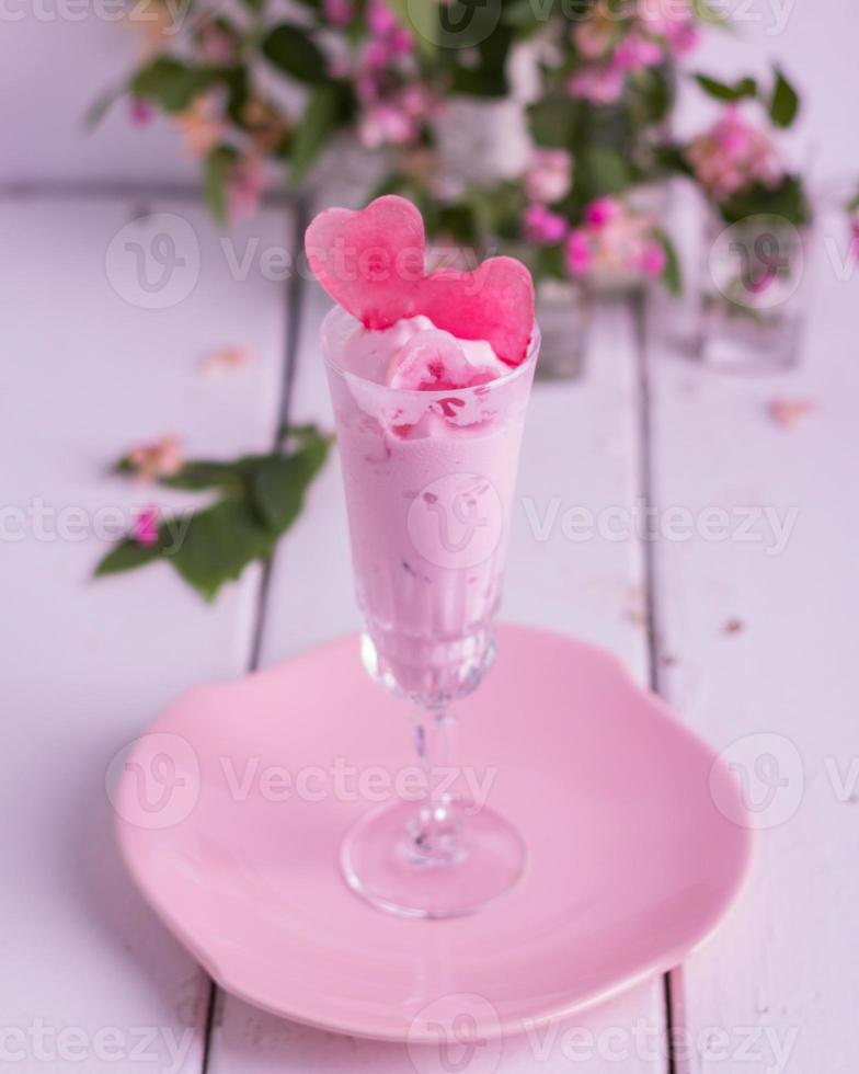 Strawberry ice cream with ice  in glasses photo