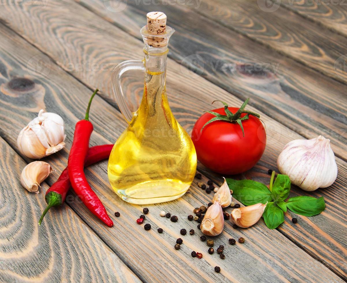 olive oil,  basil, tomato and garlic photo