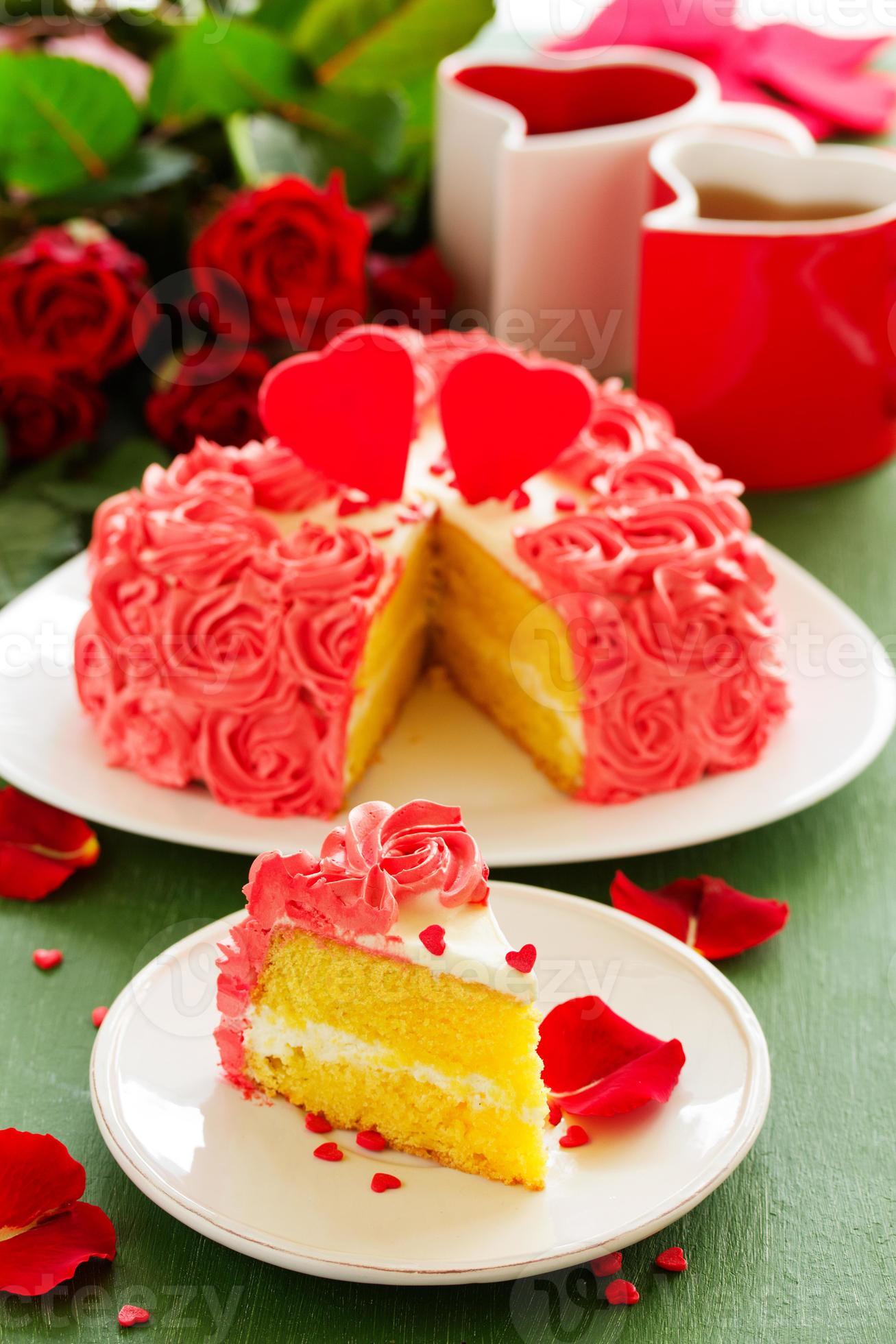 Birthday Cake For Valentine S Day With Roses Stock Photo