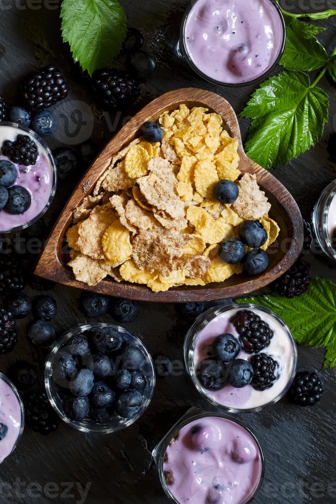 Healthy breakfast of whole grain cereal and berries photo