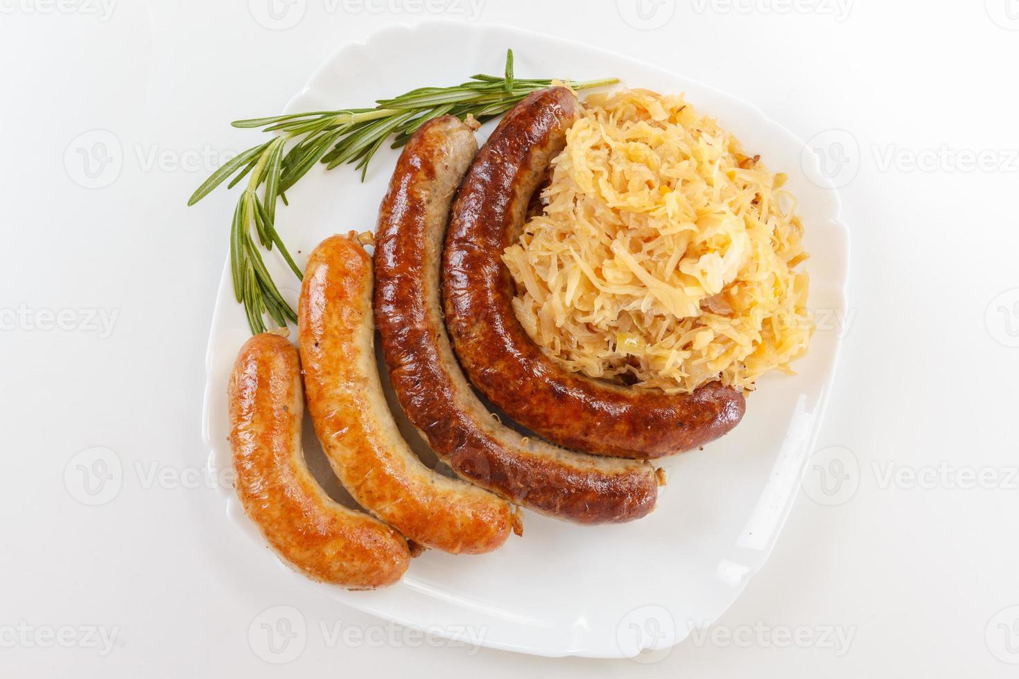 Oktoberfest menu, plate of sausages and sauerkraut photo