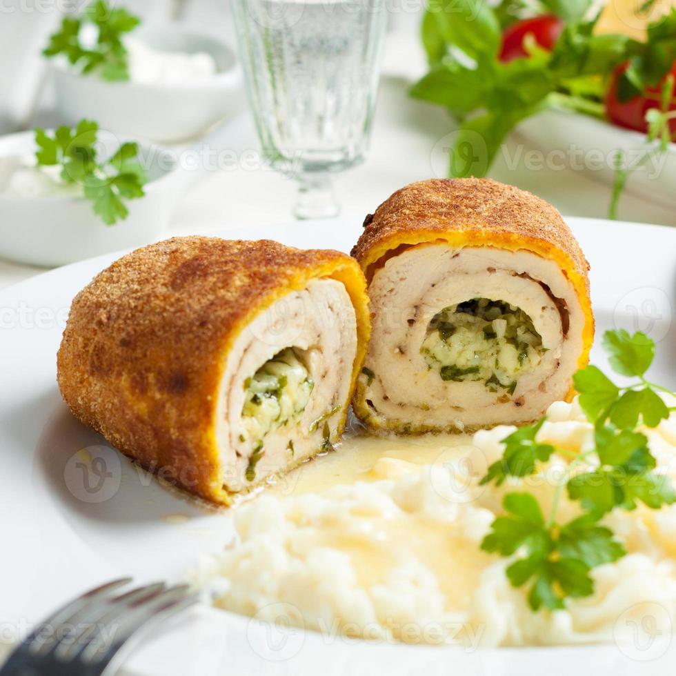chicken Kiev with mashed potatoes photo