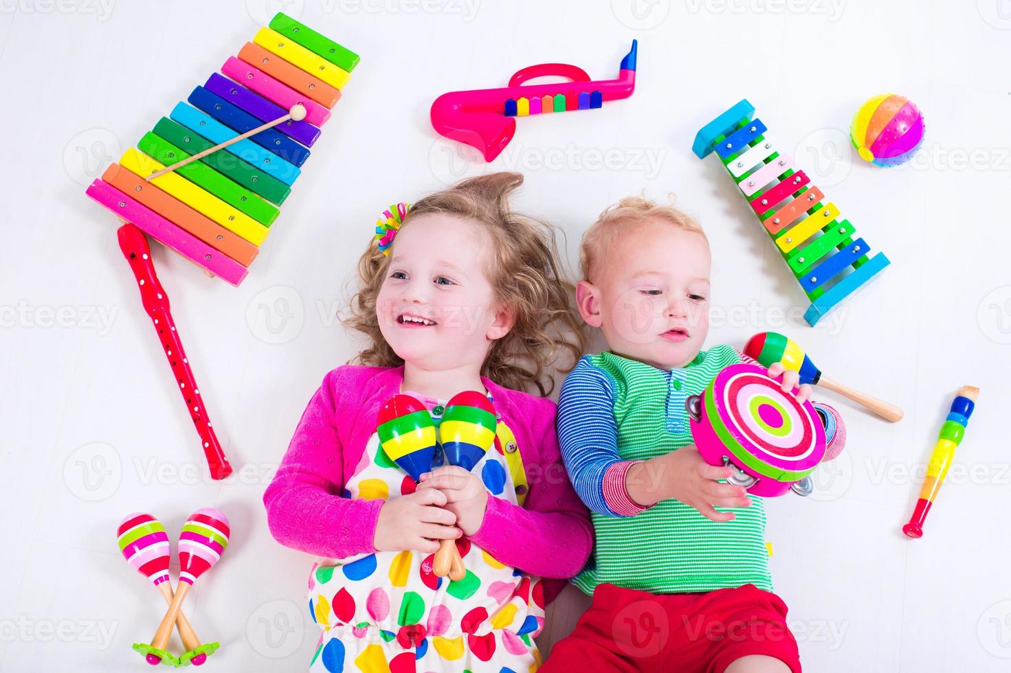 Cute kids with music instruments. photo