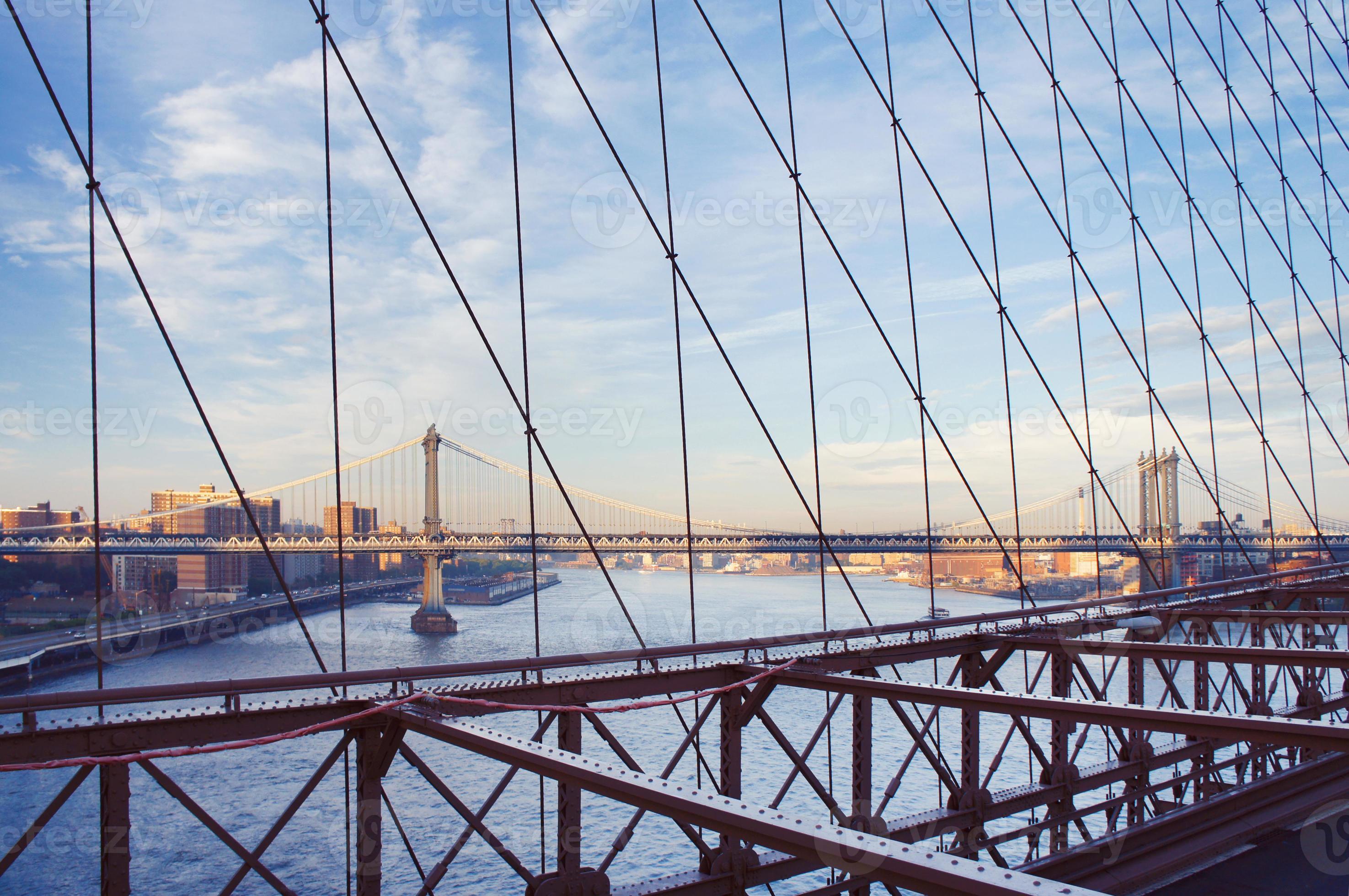 Manhattan Bridge View From Brooklyn Bridge Stock Photo