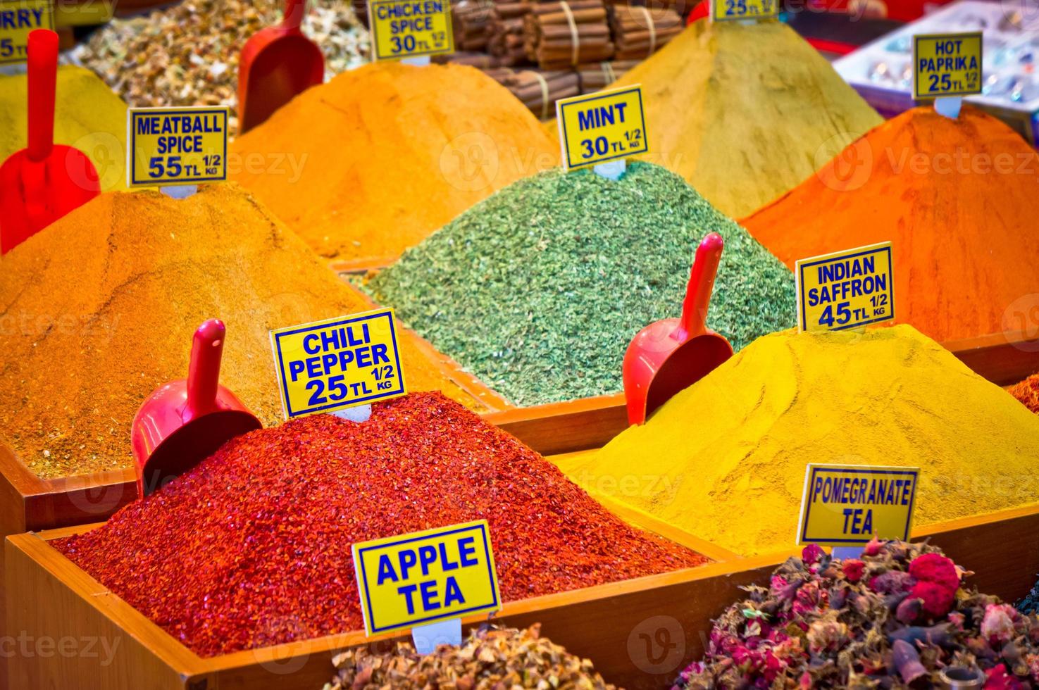 Pack of variety spices on Istanbul market, Turkey photo