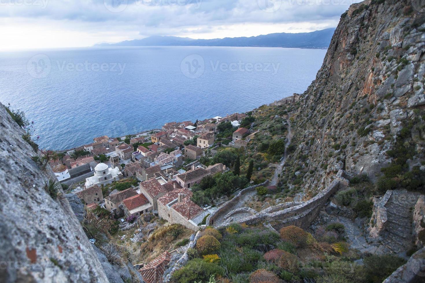 Vista superior de monemvasia, grecia. foto