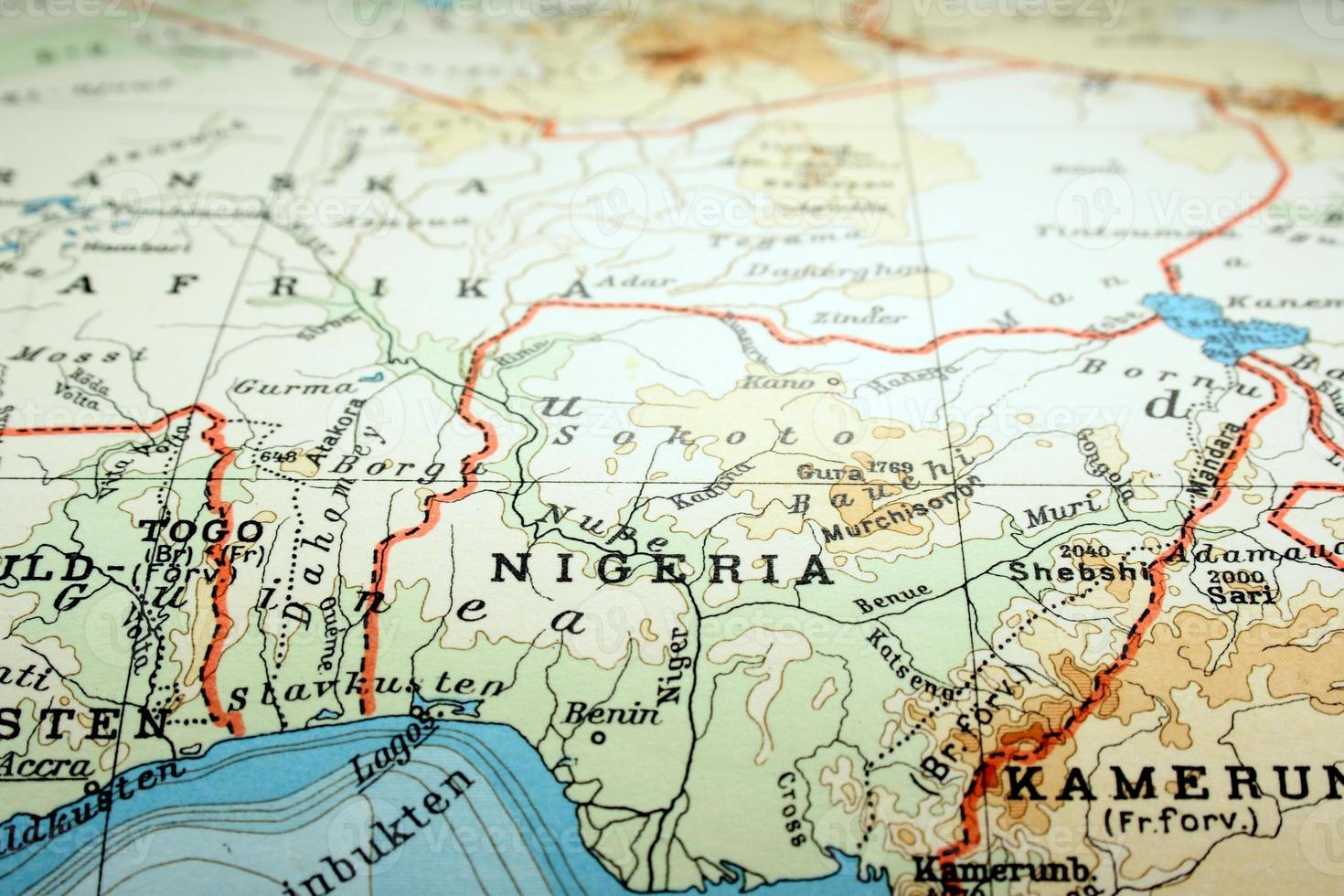 World map focusing on the country of Nigeria photo