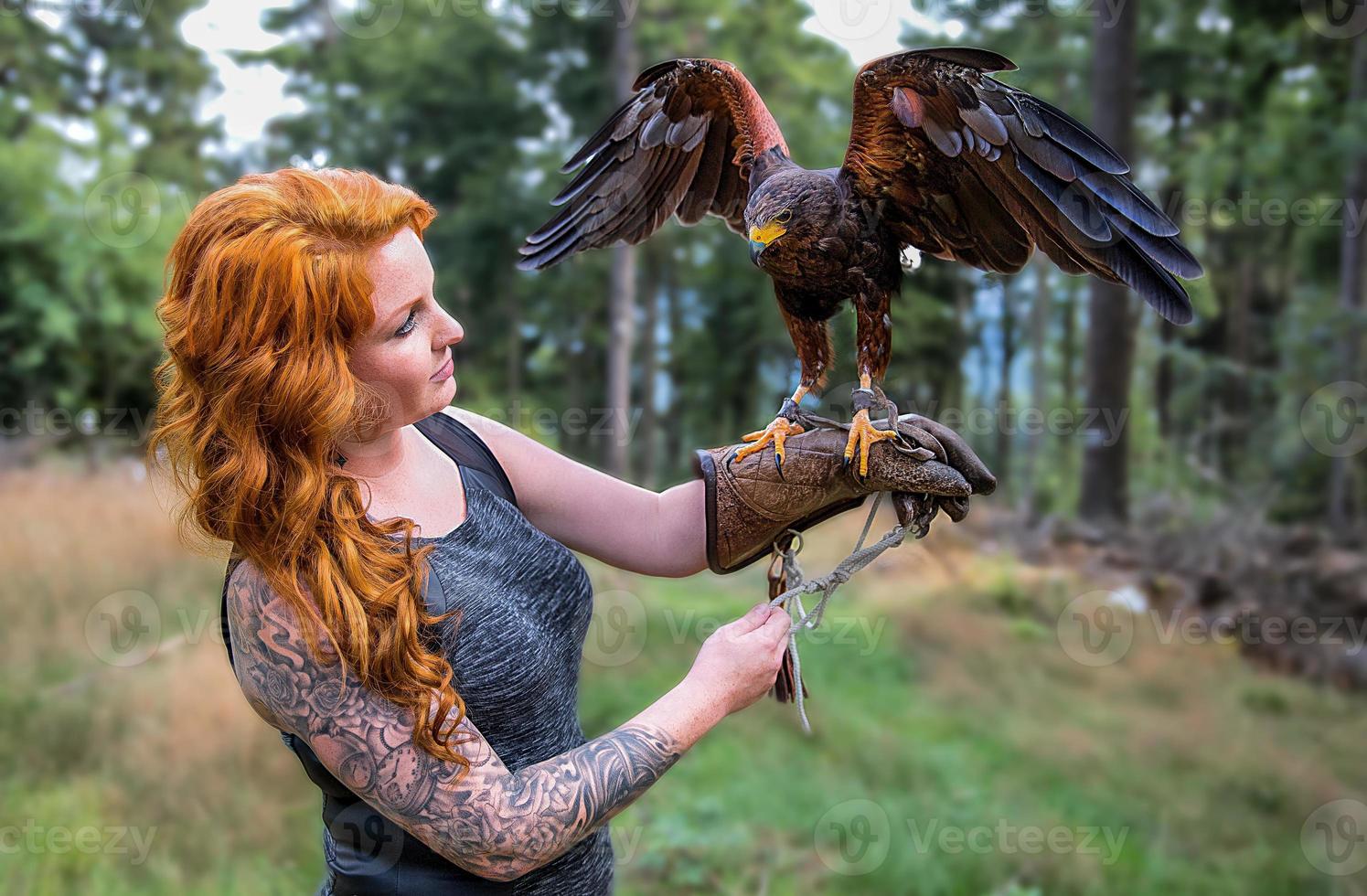 The Lady with the harris hawk photo