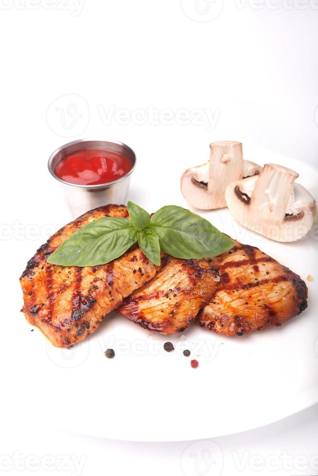 Grilled chicken meat with vegetables photo