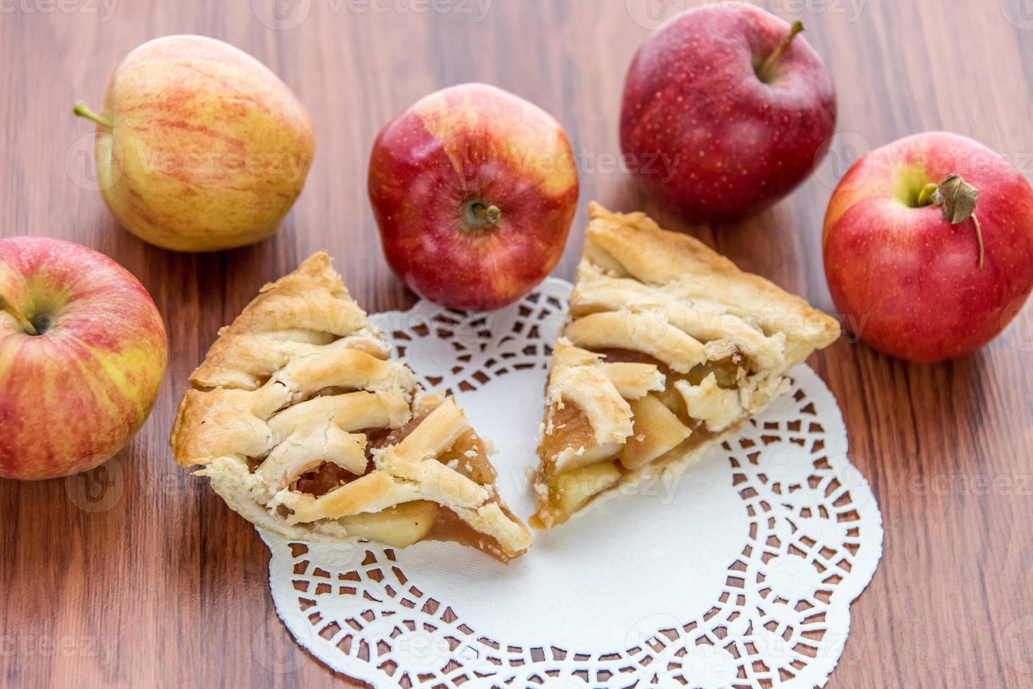 fresh baked sliced apple pie photo