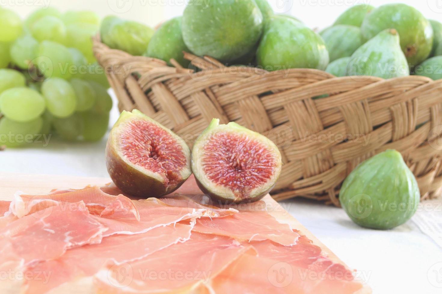 Sliced prosciutto crudo and figs photo