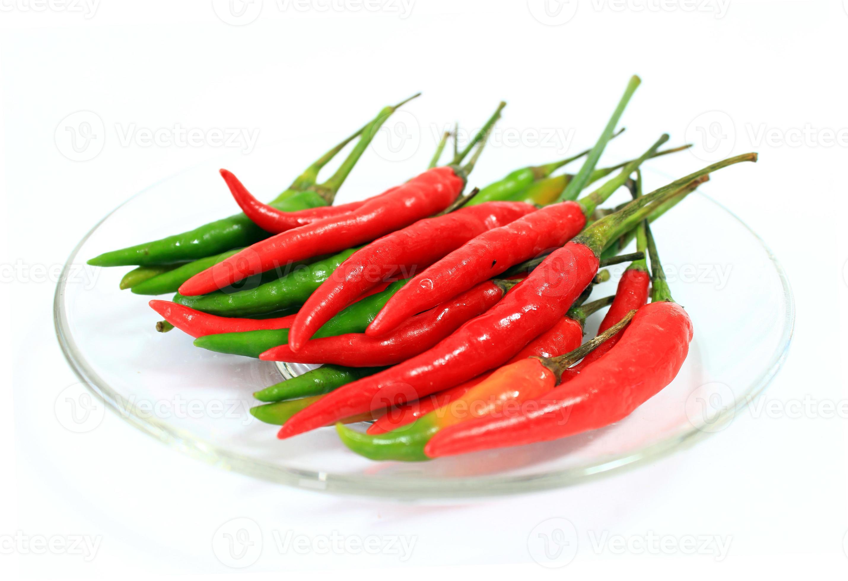 Red and green chili peppers photo