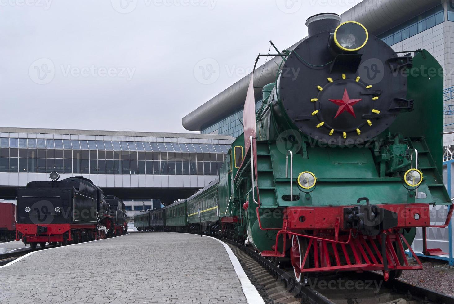 Retro train at the railway station in Kiev photo