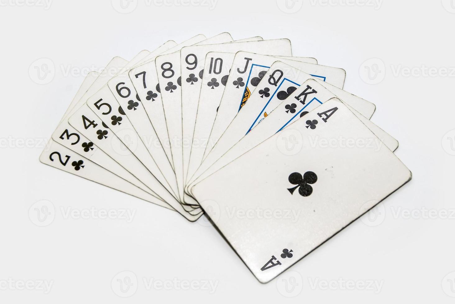 set of  playing cards clubs isolated on white background photo