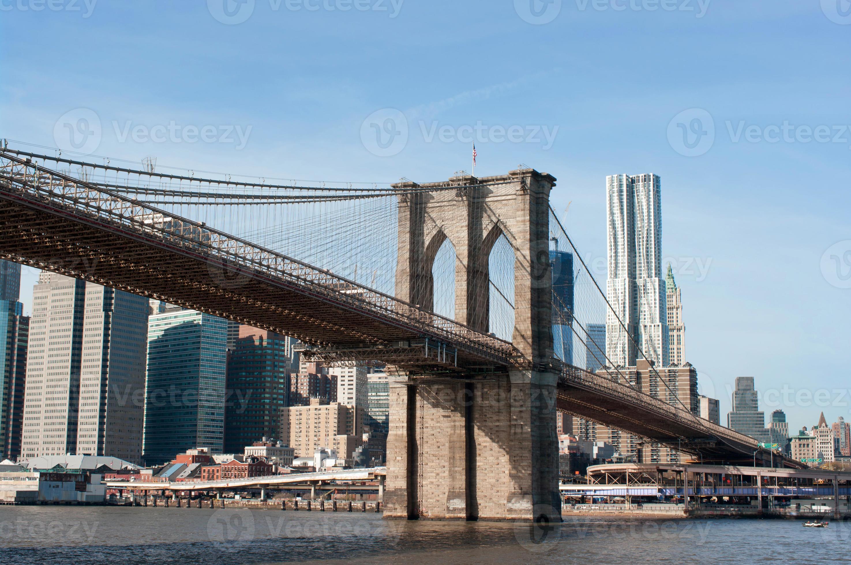 Brooklyn bridge with Manhattan cityscape behind photo