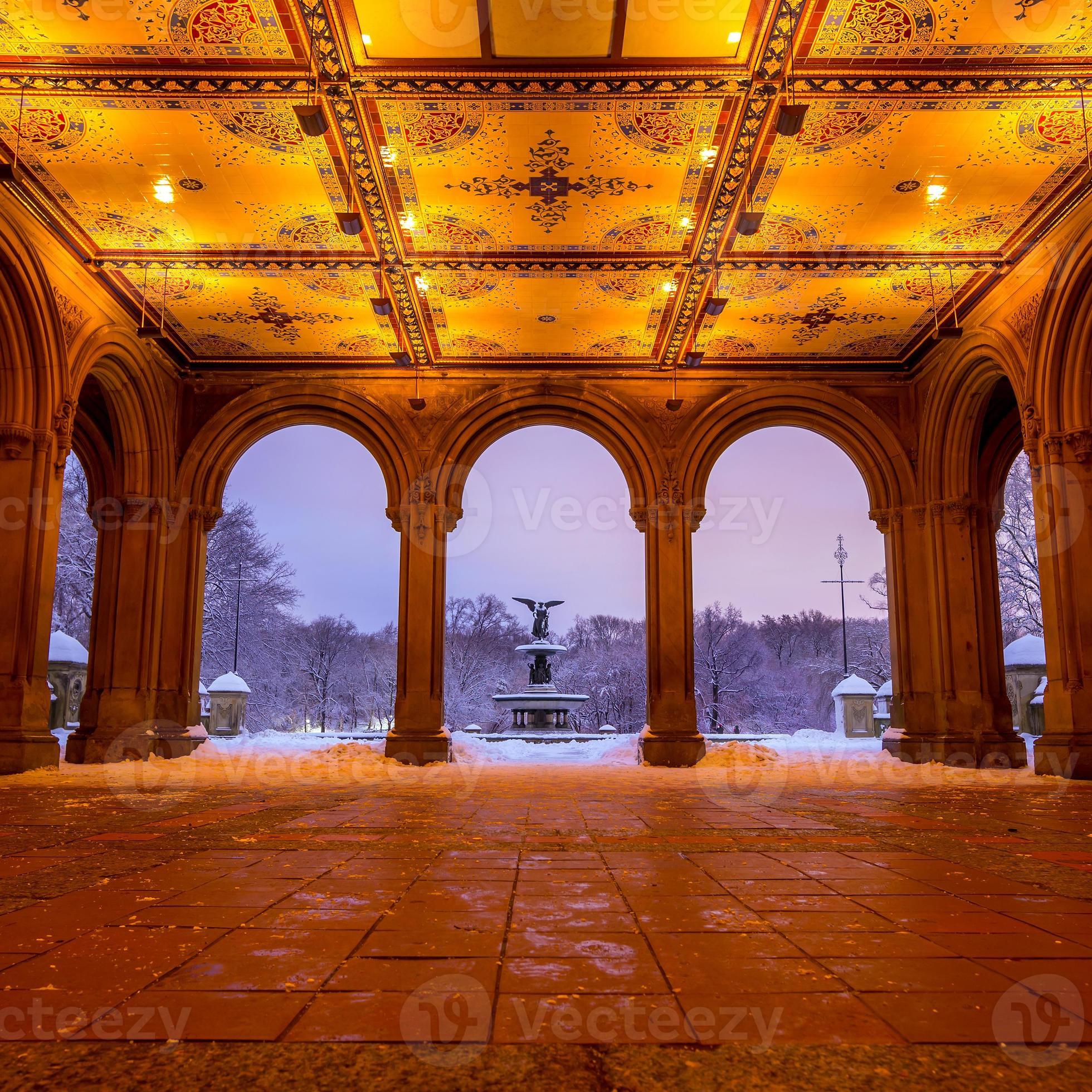 Bethesda Fountain in Central Park New York after snow storm 826276