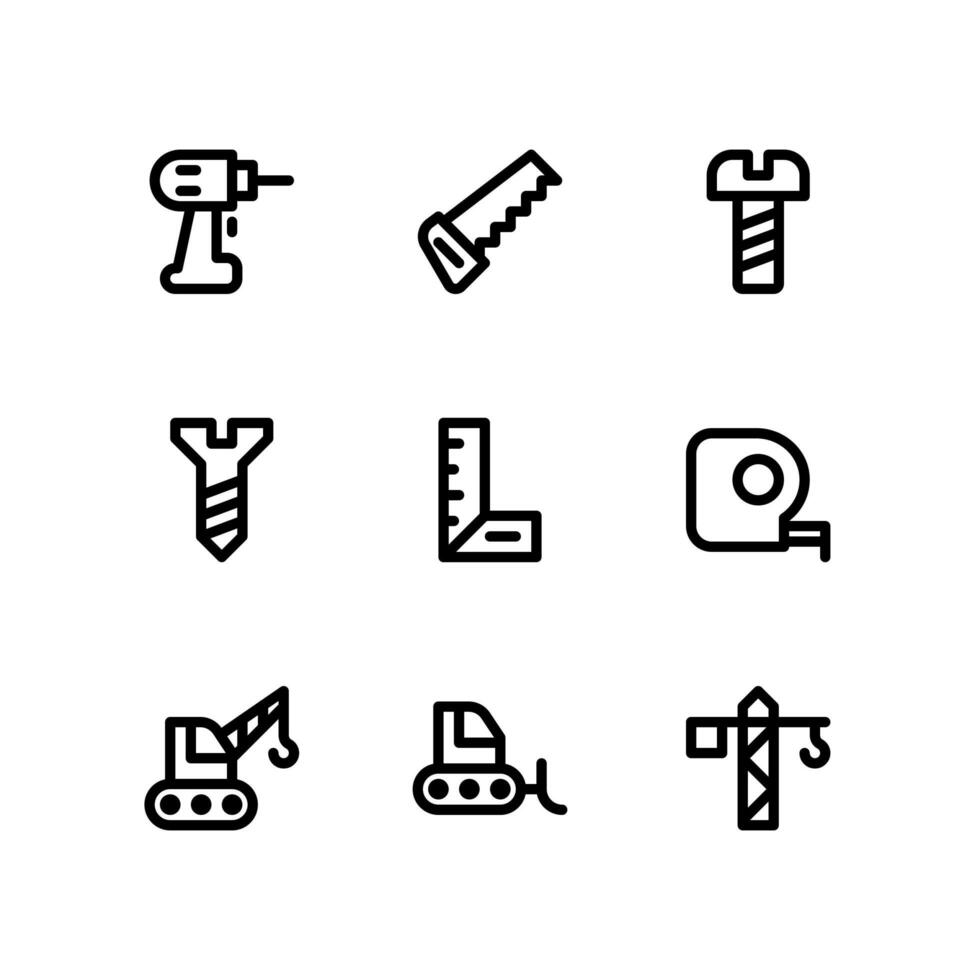 Construction Line Icons Including Drill, Saw and More vector