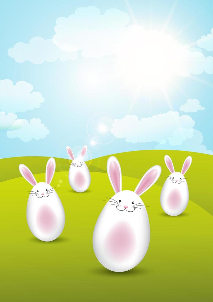 conejitos de pascua en paisaje soleado vector