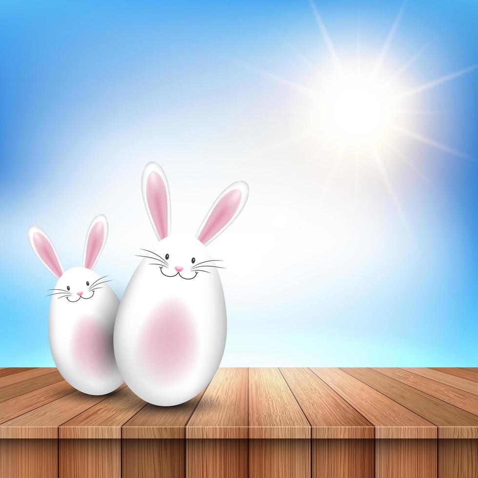 conejitos de Pascua en superficie de madera vector