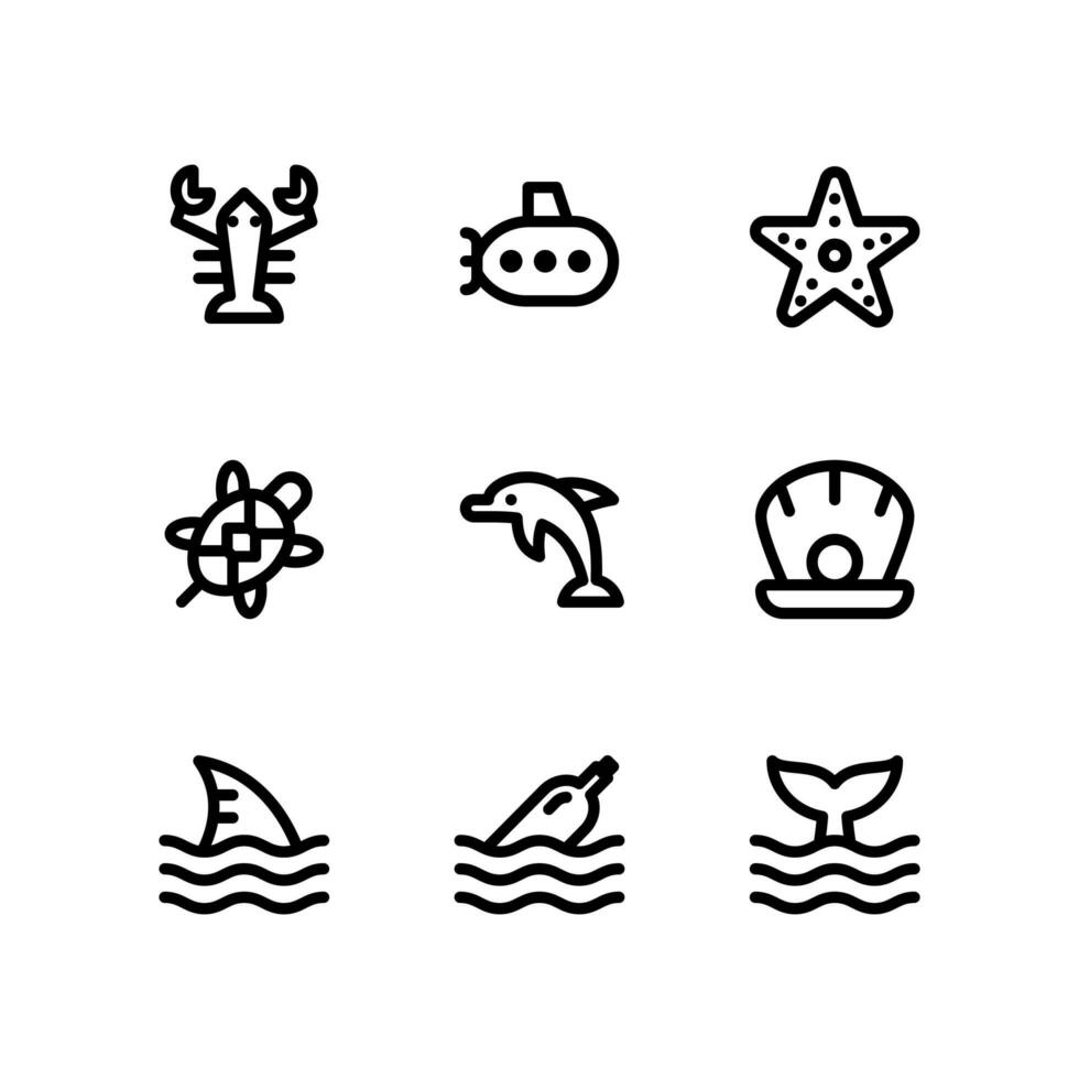 Marine Life Line Icons  vector