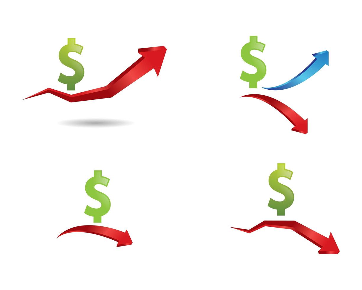 Money Dollar Sign and Arrow Icon Set vector