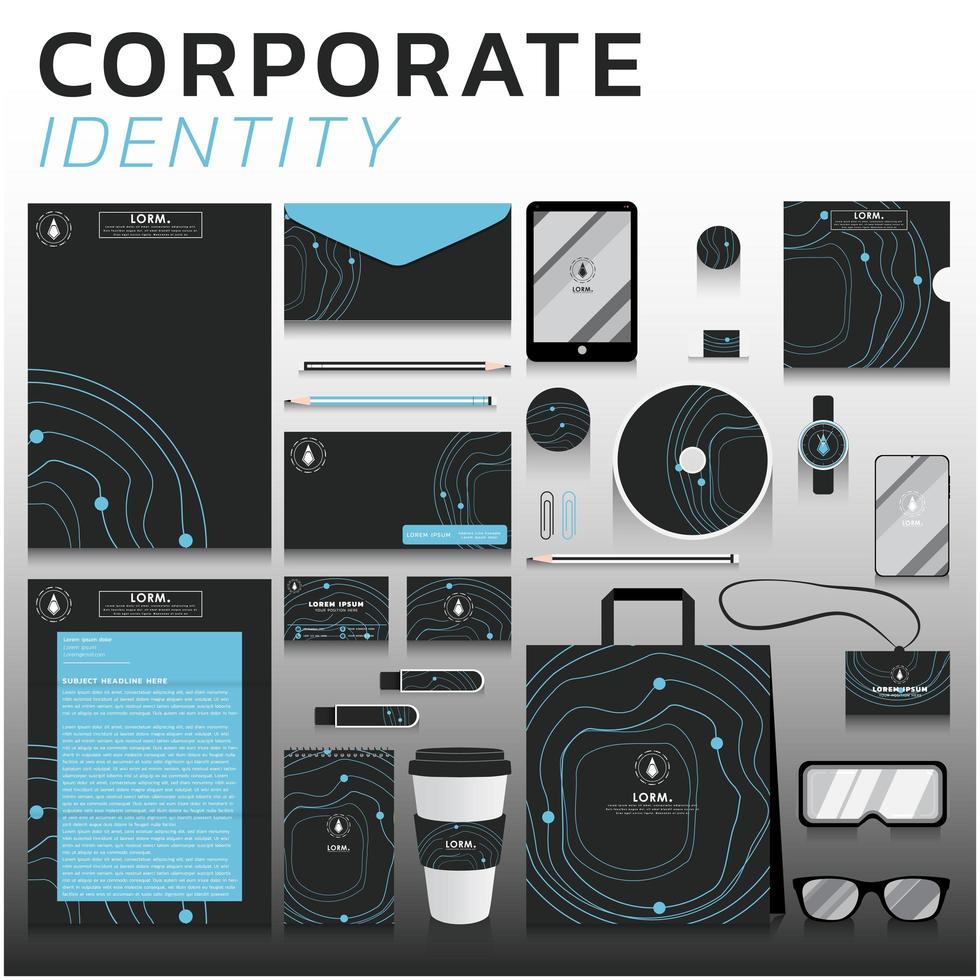 Blue line corporate identity set for business and marketing vector