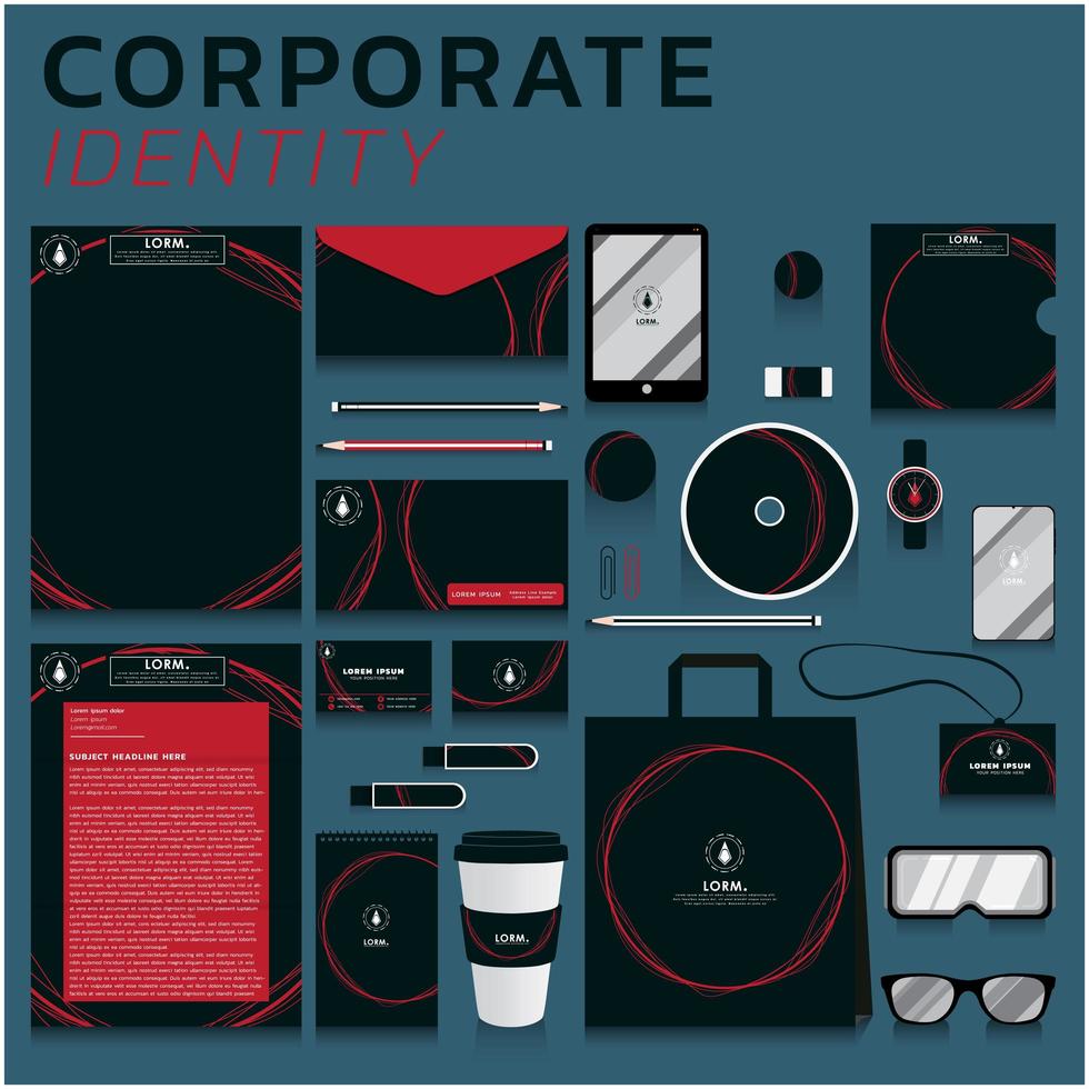 Red circles corporate identity set for business and marketing vector