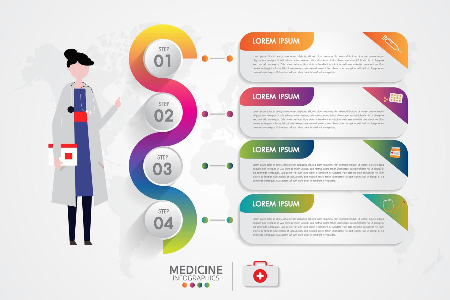 Medicine Phamacy Infographic Set with 4 Options vector