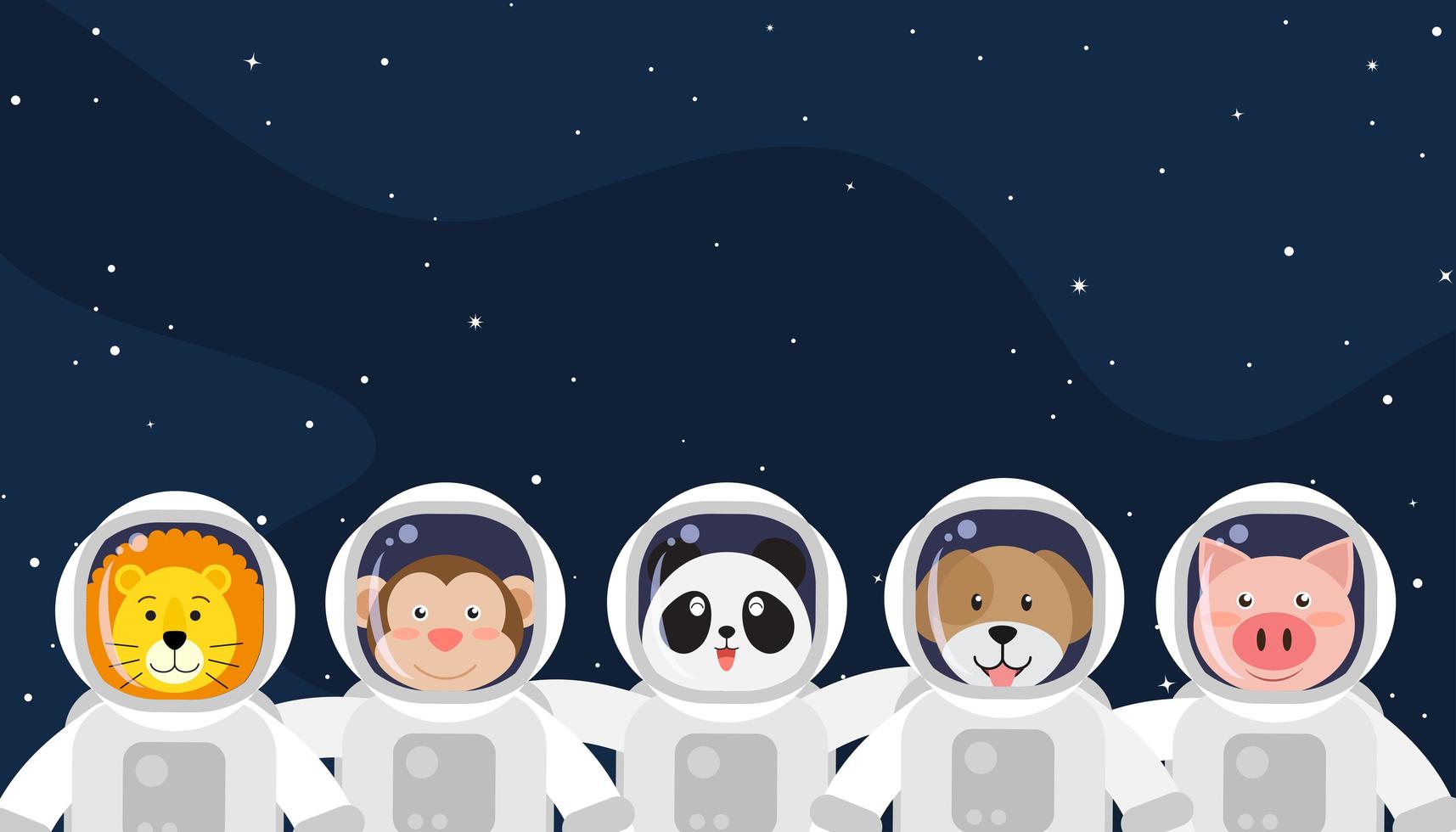 Set of cute animal astronauts in space vector